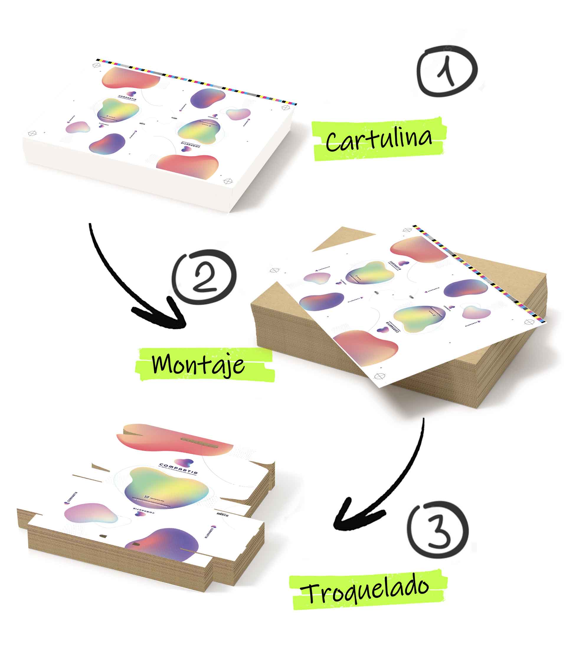 Montaje de pliegos impresos sobre cartón microcorrugado